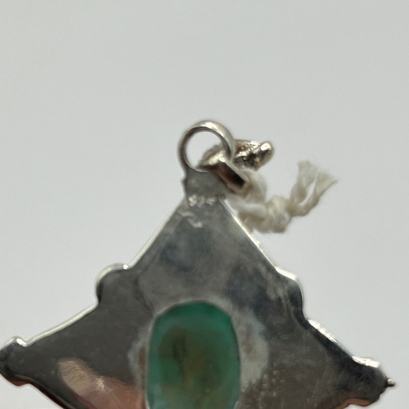 Sterling Silver Amazonite Pendant Oval Cabochon Gemstone Vintage Style 925 - Picture 8 of 9
